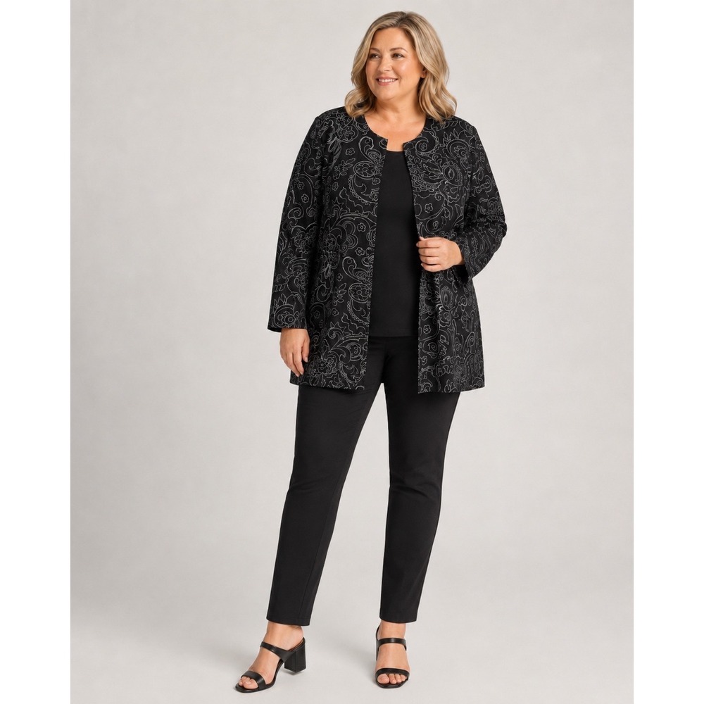 NEW Chico's Silk Open Jacket Womens Size 3 (US XL) Metallic Floral Embroidered